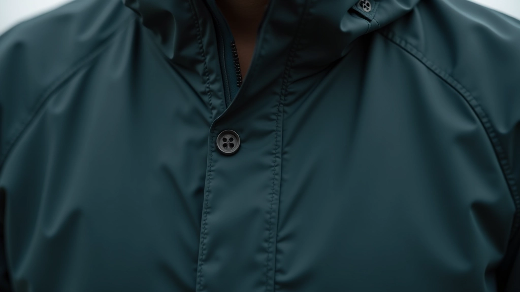 Close-up detail of waterproof seams and stitching on outdoor jacket