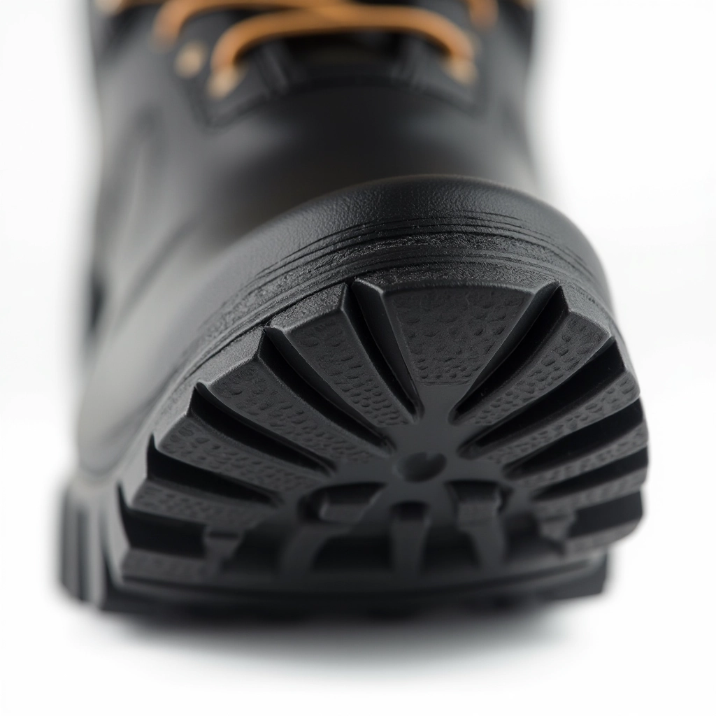 Haarlem boot sole showing aggressive lug tread pattern designed for wet pavement and cycling paths