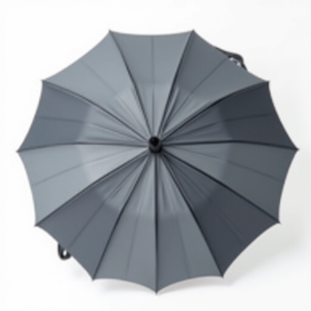 Slate gray compact umbrella designed to withstand Dutch wind without inverting, shown open and compact