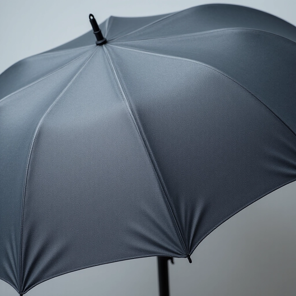 Close-up detail of umbrella canopy texture showing double-layer polyester fabric and seam construction in slate gray tone
